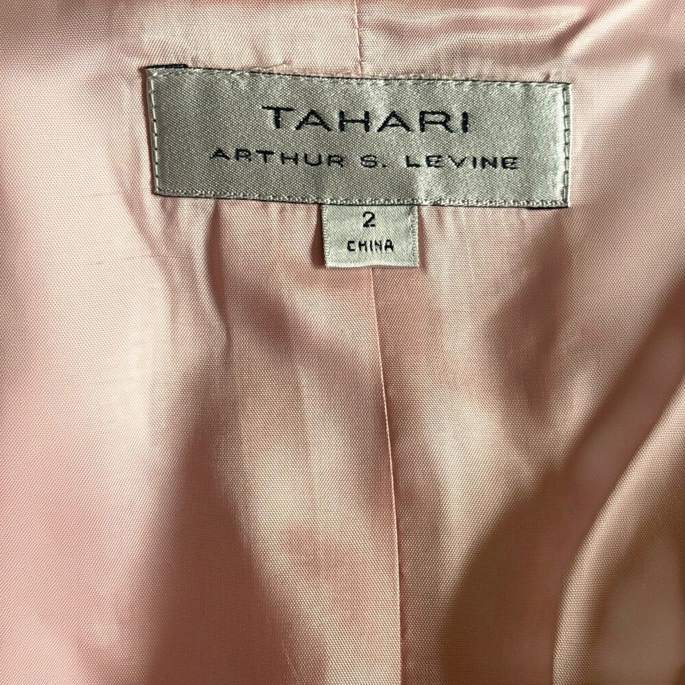 TAHARI Womens Pink Textured 2-Piece Skirt Suit Set Pearl Button Blazer - Picture 6 of 9